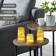 thumbnail image 4 of Merrynights Flickering Flameless Candles with Remote Battery Operated Timer Acylinder LED Embedded String Lights Gold Set of 3, 4 of 8