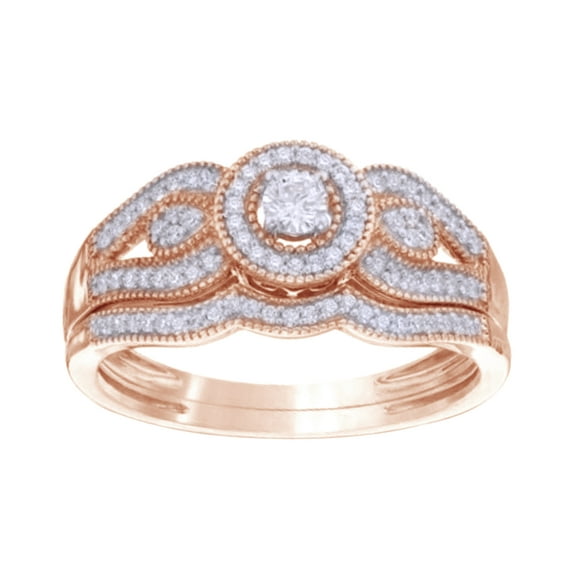 AFFY White Natural Diamond Frame Vintage-Style Split Shank Bridal Ring Set In Solid Gold (0.25 Cttw)