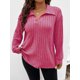 thumbnail image 2 of Camiseta de polar de manga larga con cuello en V y corte holgado para mujer de talla grande en color liso de otoño e invierno, 2 of 6