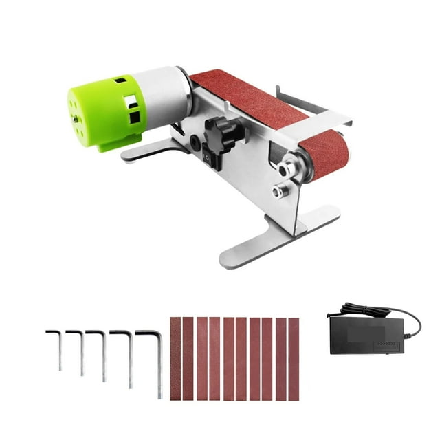 Mini Ponceuse à Ceinture Électrique Ponçage Polissage Meuleuse Petite Machine à Ceinture de Sable 7 Vitesses Réglables avec 10 Courroies de Ponçage, Largement Utilisée
