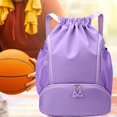 thumbnail image 1 of Mochila con cordón para hombre y mujer, bolsa de baloncesto con cordón para playa, natación, bolsillos laterales y compartimento para zapatos, bolsa Púrpura, 1 of 8