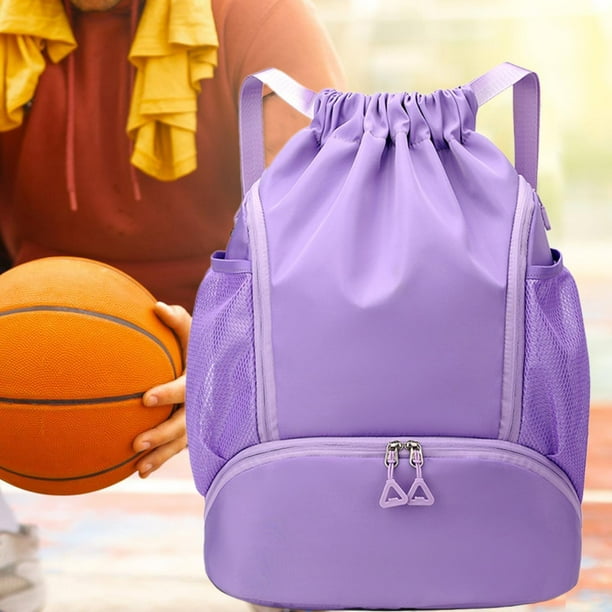 Mochila con cordón para hombre y mujer, bolsa de baloncesto con cordón para playa, natación, bolsillos laterales y compartimento para zapatos, bolsa Púrpura