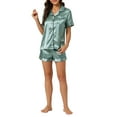 thumbnail image 2 of Conjuntos de pijama para mujer INSPIRE CHIC de manga corta con botones y pantalones cortos, conjuntos de lounge en gris y verde, 2 of 6