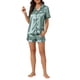 thumbnail image 2 of Conjuntos de pijama para mujer INSPIRE CHIC de manga corta con botones y pantalones cortos, conjuntos de lounge XL en gris y verde, 2 of 6