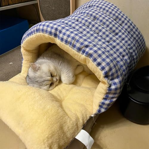 Removable and Washable Winter Closed-Off Cat Bed, 2025 Fluffier Cozy Monster Cat Bed for Indoor, 360° Nesting Design Warm Cave Style Pet Bed for Cats Small Dogs