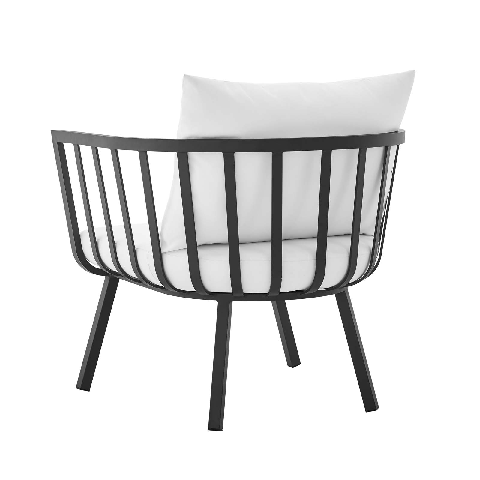 Contemporary Modern Urban Designer Outdoor Patio Balcony Garden Furniture Armchair Lounge Chair, Aluminum Fabric, Grey Gray White - image 2 of 6