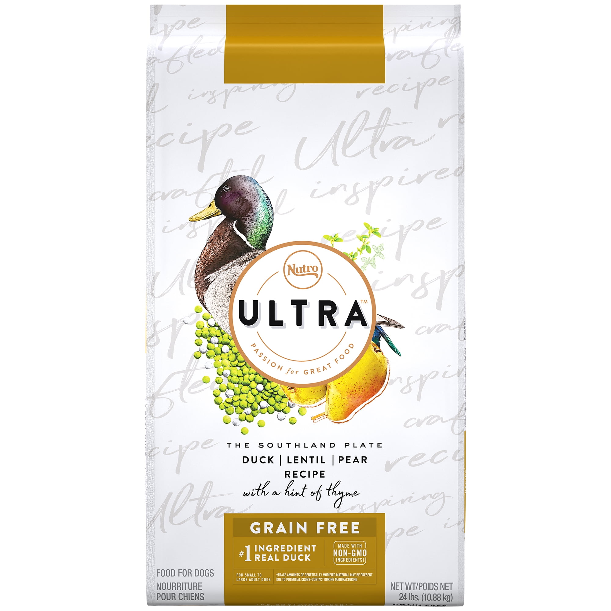 NUTRO ULTRA GRAIN FREE Adult Dry Dog Food Duck, Lentil and Pear Recipe with a hint of thyme, 24