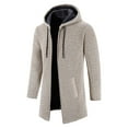 thumbnail image 2 of FAOWME Mens Knitted Hooded Coat Long Sleeved Solid Color Drawstring Zipper Comfortable Warm Jacket For Autumn Winter Daily Wear Beige L, 2 of 9
