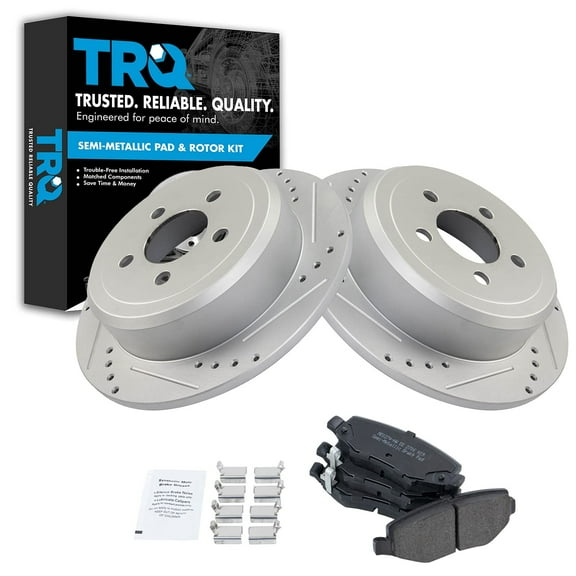 TRQ Rear Performance Brake Pad & Rotor Kit Brake Pads Brake Rotors Set Semi-Metallic Premium G-Coated Fits Select 2007-2011 Dodge Nitro 2008-2012 Jeep Liberty