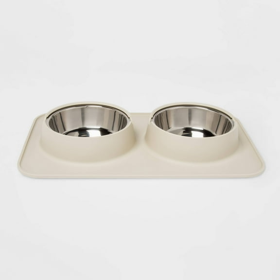 Silicone Pet Mat Stainless Steel Double Diner - 3.5 Cups