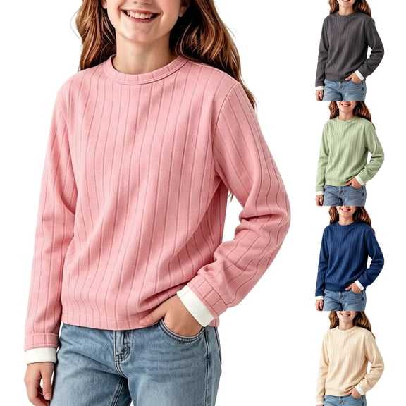 DJDLJWCJ Teen Girls Fleece Sweatshirt Solid Color Crewneck Pullover Long Sleeve Soft Cozy Tops for Everyday Wear Green Size 7-8Years