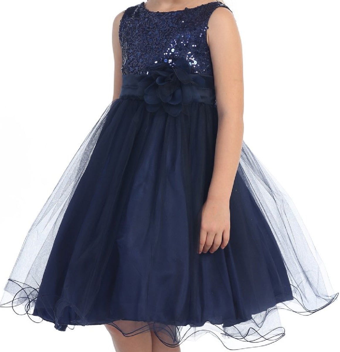 navy sequin flower girl dress