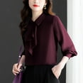 thumbnail image 2 of Olyvenn Women Bow Neck Chiffon Blouse Long Sleeve Chiffon Solid Tops Elegant Ladies Solid Color OL Style Tops Women Casual Shirts Wine XXXL, 2 of 4