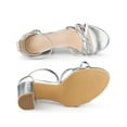 thumbnail image 4 of BLISSFUL STEP Women's Shoes Bow Tie Open Toe Ankle Strap High Block Heel Sandals Silver 6, 4 of 7