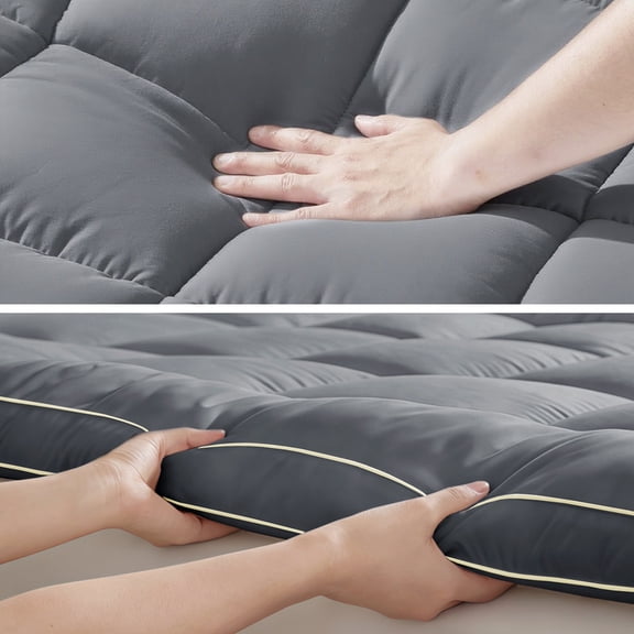 Machine Washable King Mattress Topper, Extra Thick Pillow Top King Size Mattress Pad for Back Pain, Grey King Mattress Protector & Mattress Topper King with Deep Pocket Mattress Cover