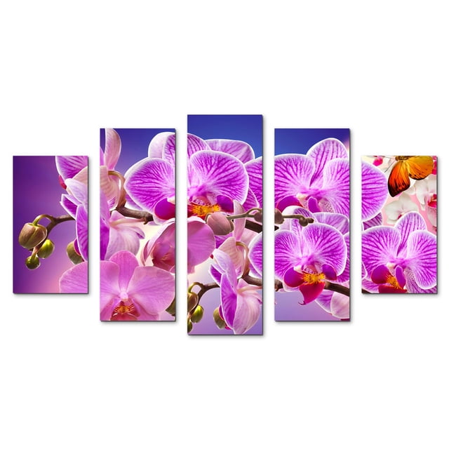 Juego de Cuadros Decorativos, Orquídeas Rosadas Exóticas, Estilo Lujoso y Vibrante, 5 Piezas, Ideal para Salas y Salones de Belleza, 150x80cm