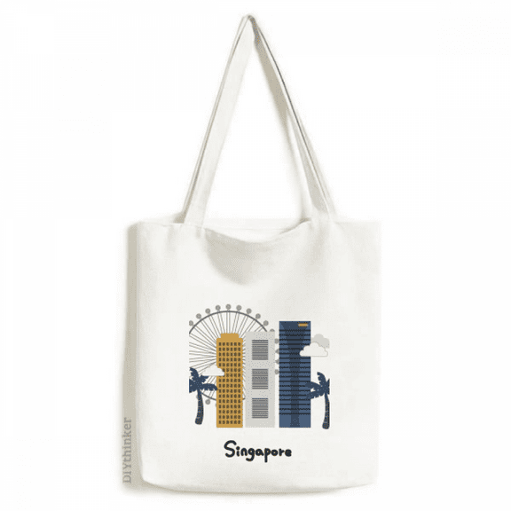 Singapore Flyer and Buildings Tote Canvas Bag Shopping Satchel Casual Handbag