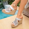 thumbnail image 2 of Xucatan Women's Crochet Wedge Slide Sandals, Round Toe Open Toe Platform Slippers with Padded Footbed, Boho Knit Upper Chunky Heel Casual Summer Shoes, Versatile Solid Color Gift, 2 of 9