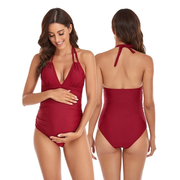 TGPMGRZ Maternity Swimsuits One Piece V-Neck Pregnancy Swimwear Halter Maternity Bikini , Size S