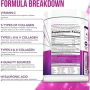 Vitauthority Multi Collagen Peptides Hydrolyzed Protein Powder with Hyaluronic acid & Vitamin C, Pink Lemonade, 9.7 oz