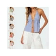 thumbnail image 2 of Rdhnmea Women Halter Neck Cami Tops Striped Tie-Up Low Cut Backless Crop Shirt, 2 of 9