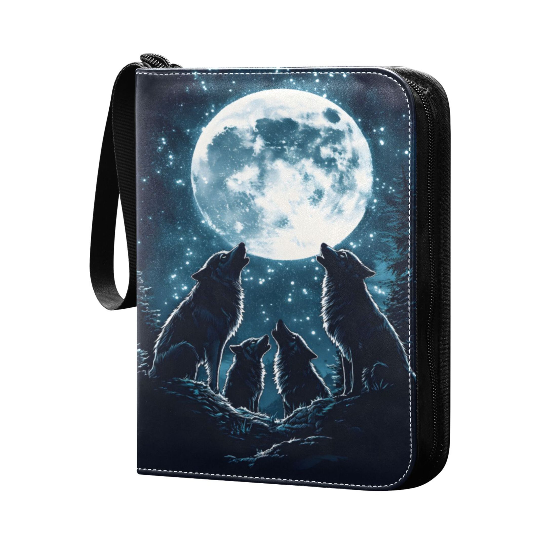 Trading Card Binder Album 400 Pockets 50 Removable 4-Pocket Pages Waterproof Howling Wolves and Moon