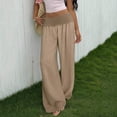 thumbnail image 2 of Gamivast Linen Pants Women Fold Over High Waist Wide Leg Solid Palazzo Pants Casual Loose Summer Pants Breathable Soft Comfy Beach Vacation Outfit, 2 of 6