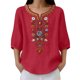 thumbnail image 4 of Neewe Women's Embroidered Tops 3/4 Sleeve Traditional Boho Shirts for Women V Neck Peasant Tunic Blouses, 4 of 8