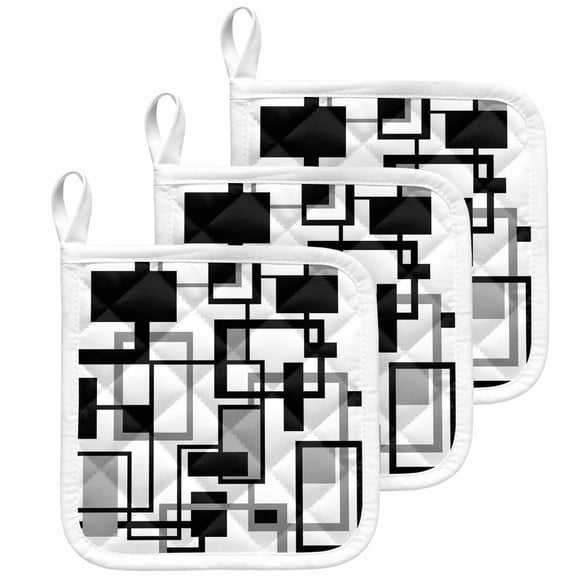 Black Grey Geometric Pot Holders for Kitchen Heatproof Potholder, 3 Pack Modern Abstract Art White Hot Pads Multipurpose Oven Pads Cloth Potholders Trivet for Cooking Baking