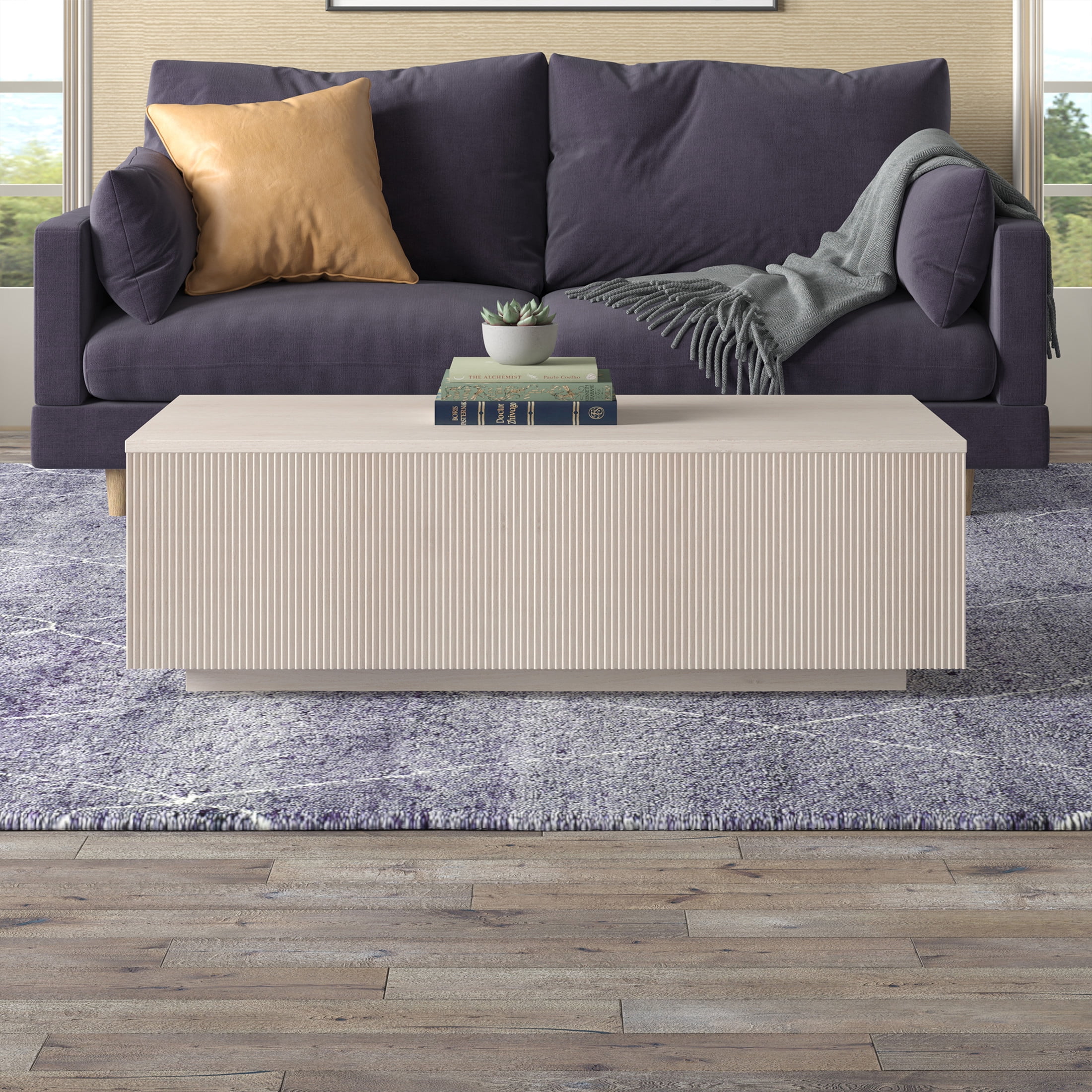 Evelyn&Zoe Modern/Contemporary 48" Wide Alder White Coffee Table