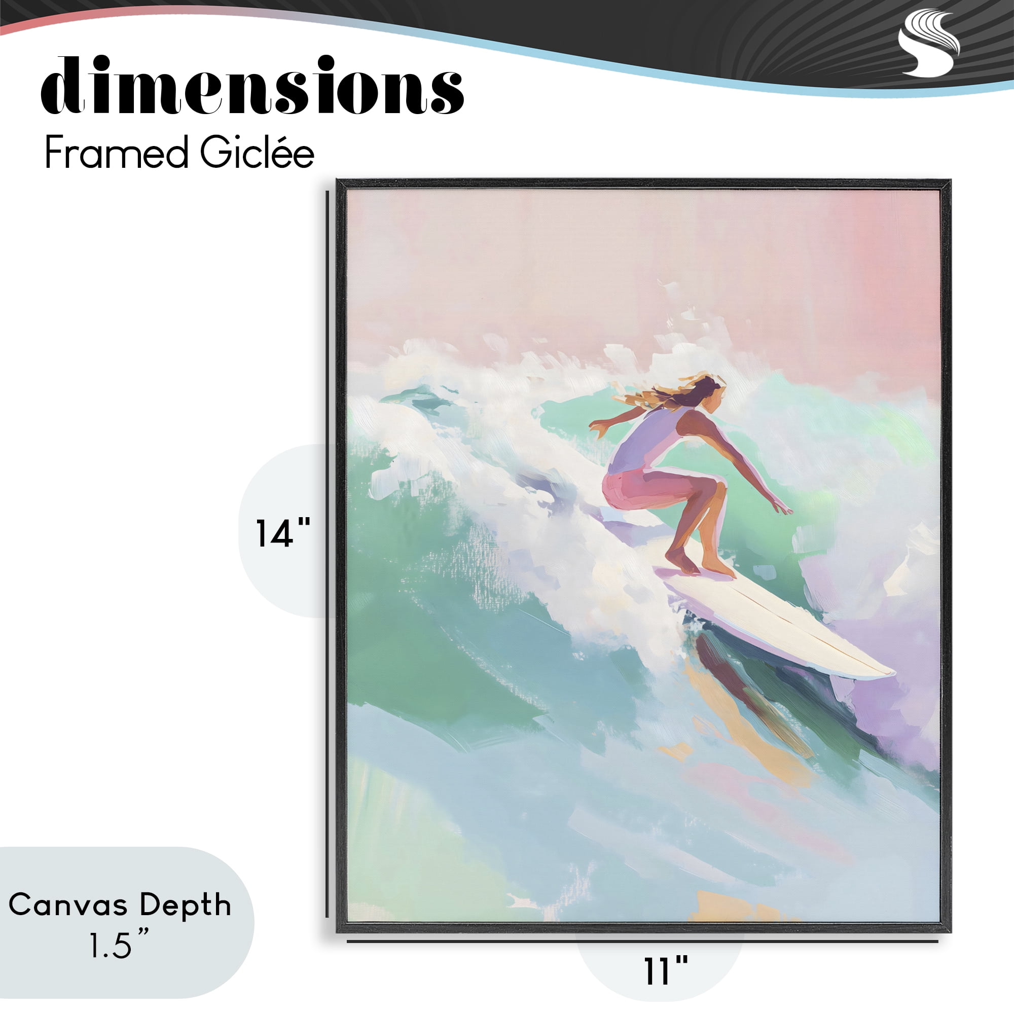 Stupell Industries Surfer Girl Riding Waves Black Framed Giclee Art, design by The Prints Vibe