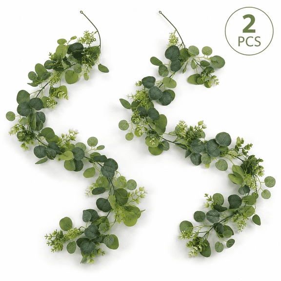  Eucalyptus Garlands Artificial Leaves Greenery Garland Vines Table Runner for Wedding Home Party Wall Decor 2pcs