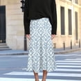 thumbnail image 4 of Summer Maxi Skirts for Women Satin Fashion Boho Long Skirt Trendy Floral High Waist A Line Beach Skirt Vacation Outfit Light Blue M, 4 of 7