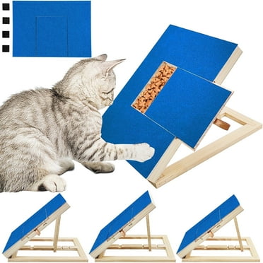 Hamiledyi Cat Nail File Scratcher Board with Ramps, Tilted Cats Scratching Boards with Treat Box, Pet Ramp for Cats 3 Adjustable Height Kitten Scratch Pad with Replaceable Sandpaper Blue