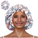 thumbnail image 1 of wonima11 Floral Satin Bonnet with Scrunchie Set,Double Layer Ruffle Reusable Sleeping Shower Cap for Curly Hair Blue-cherry, 1 of 1