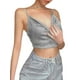 thumbnail image 2 of Txlixc Blusa de verano para mujeres, correas de espaguetis brillantes, negras cuello V de corte bajo para niñas Txlixc moda, 2 of 6