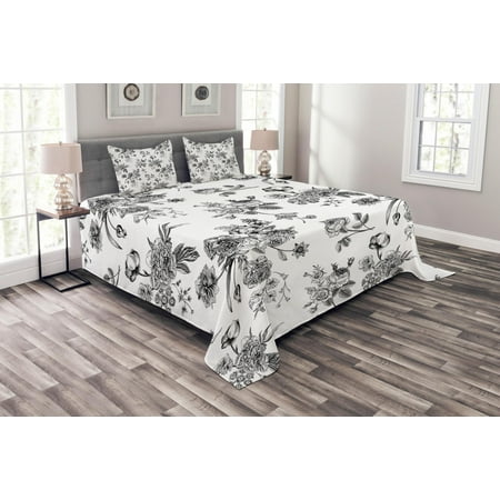 Black And White Bed Spreads Black and White Bedspread Set, Vintage Floral Pattern Victorian Classic Royal Inspired New Modern Art, Decorative Quilted Coverlet Set with Pillow Shams Included, Black and White, by Ambesonne ()