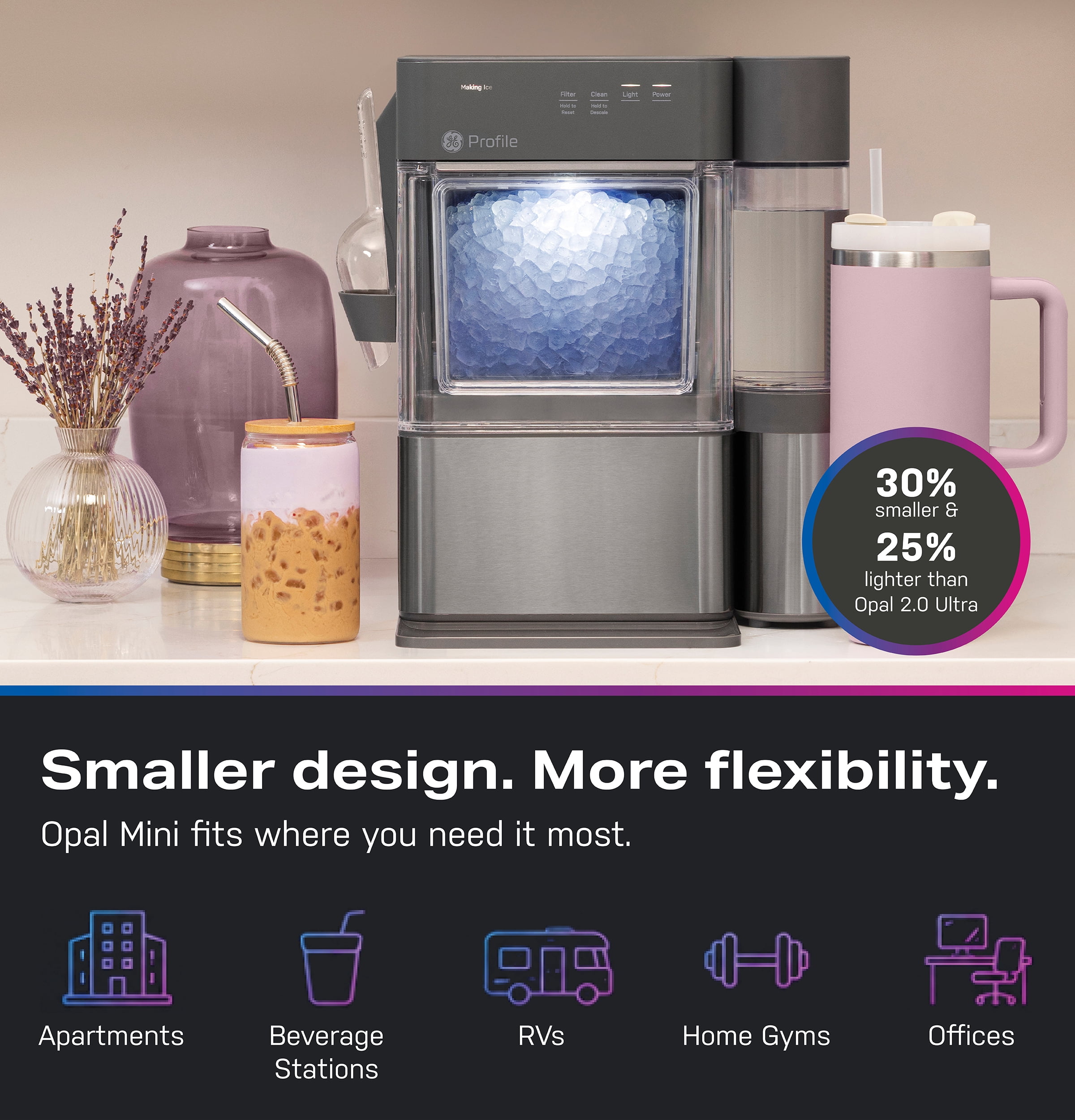GE Profile Opal Mini Pro Nugget Ice Maker With 0.5 Gallon Side Tank WiFi Stainless Steel