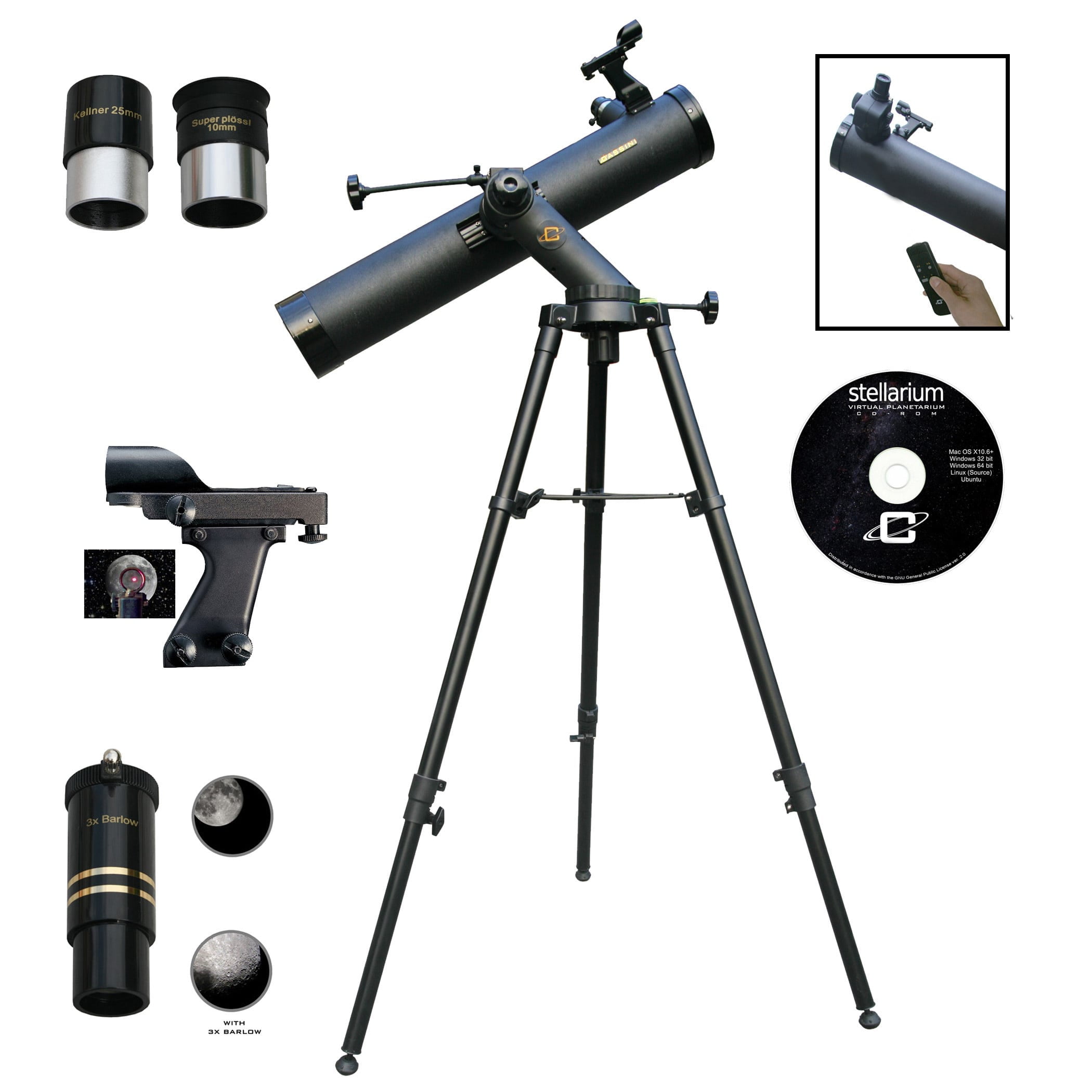 Cassini C-SS80 800mm x 80mm Astronomical Reflector Telescope and Smartphone Photo Adapter 