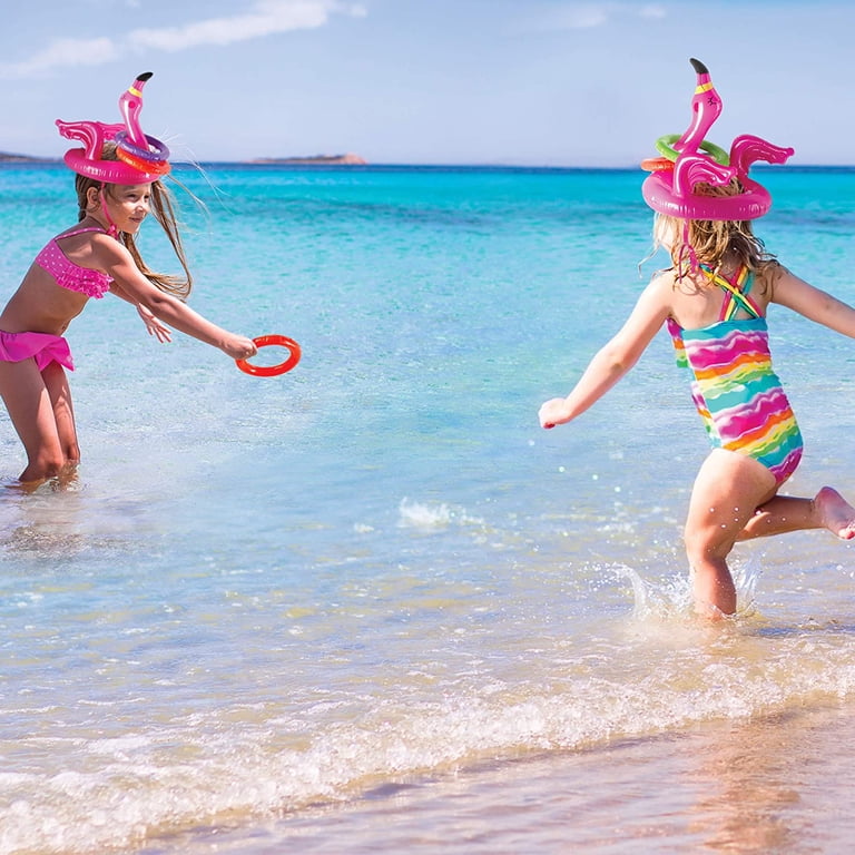 Juego De Anillas Inflable Flamenco Para Piscina - Juguete Acuático Para Niños, Incluye Bomba Y Aros