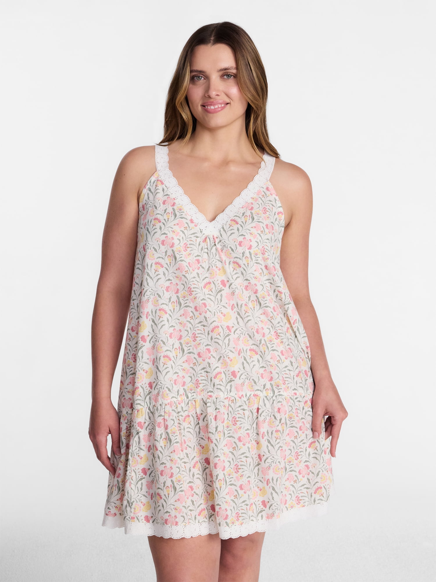 Joyspun Women’s V Neck Woven Sleep Chemise, Sizes XS-3X