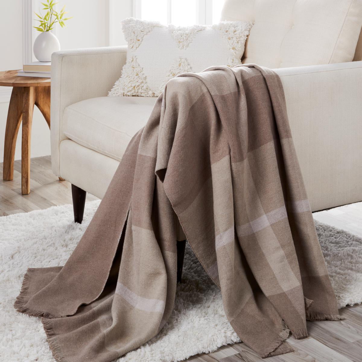 JOY Luxury Better Blanket Plaid Cotton & Cashmere Throw 626405-J 