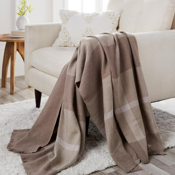 JOY Luxury Better Blanket Plaid Cotton & Cashmere Throw_6264056UW