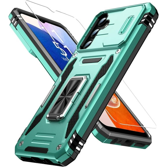 for Samsung Galaxy S23 FE Case with Upgraded Sliding Camera Lens Cover and Strong Magnetic Kickstand - Military-Grade Shockproof Protective Phone Case for Women Girls - Turquoise