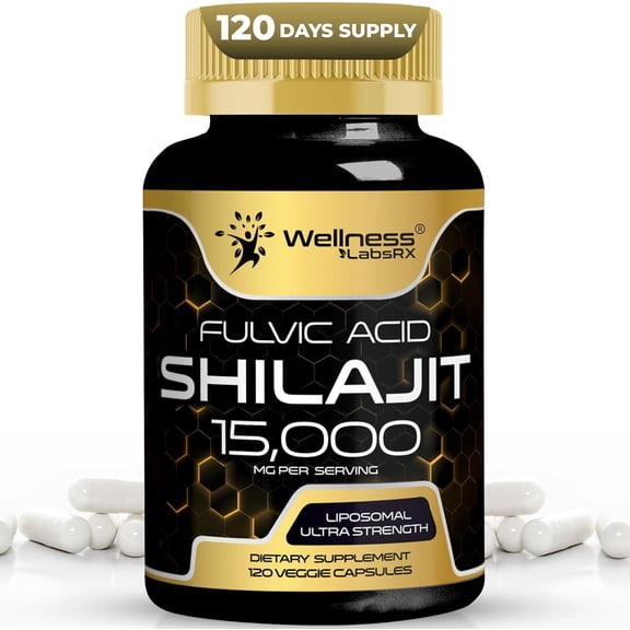 WELLNESS LABSRX Shilajit Supplement 15000mg - Organic  Shilajit 120 Veggie Capsules - Supports Immune, Energy, Brain & Overall Health