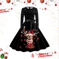 thumbnail image 3 of Women's Casual Fashion Long Sleeve Christmas Graphic Printed Vintage Dress with Round Neck for Retro Style and Holiday Occasions, Perfect for Women's Everyday Fashion,Deep Red,S, 3 of 6