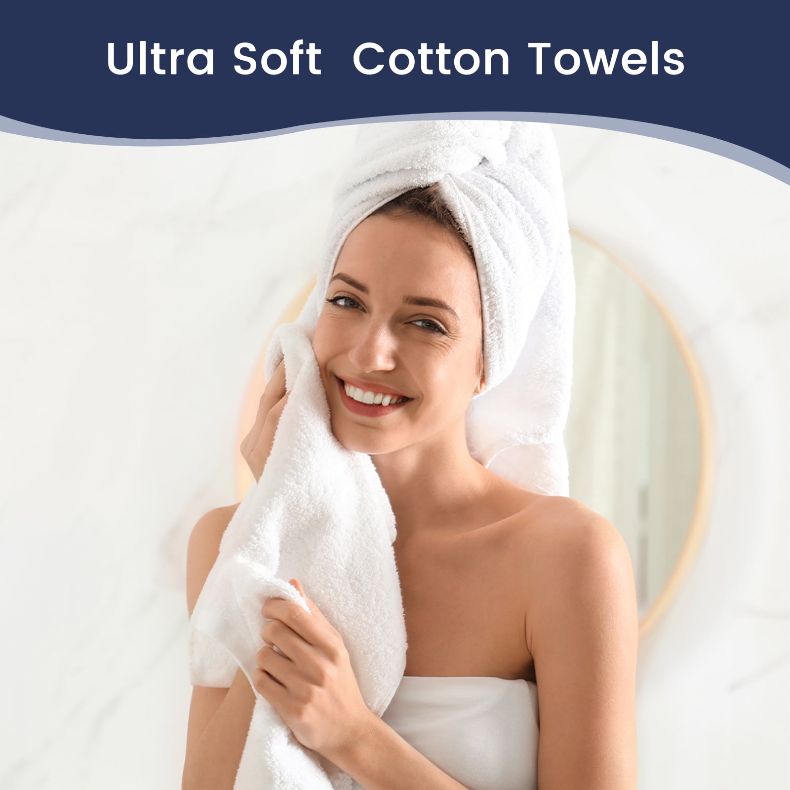 SEMAXE 18-Piece Luxury Cotton Bath Towel Set: 6 Bath Sheets (28x55in) + 6 Hand Towels (16x28in) + 6 Washcloths (13x13in) | Ultra Plush & Quick-Dry | Family Value Pack for Bathroom Essentials, White