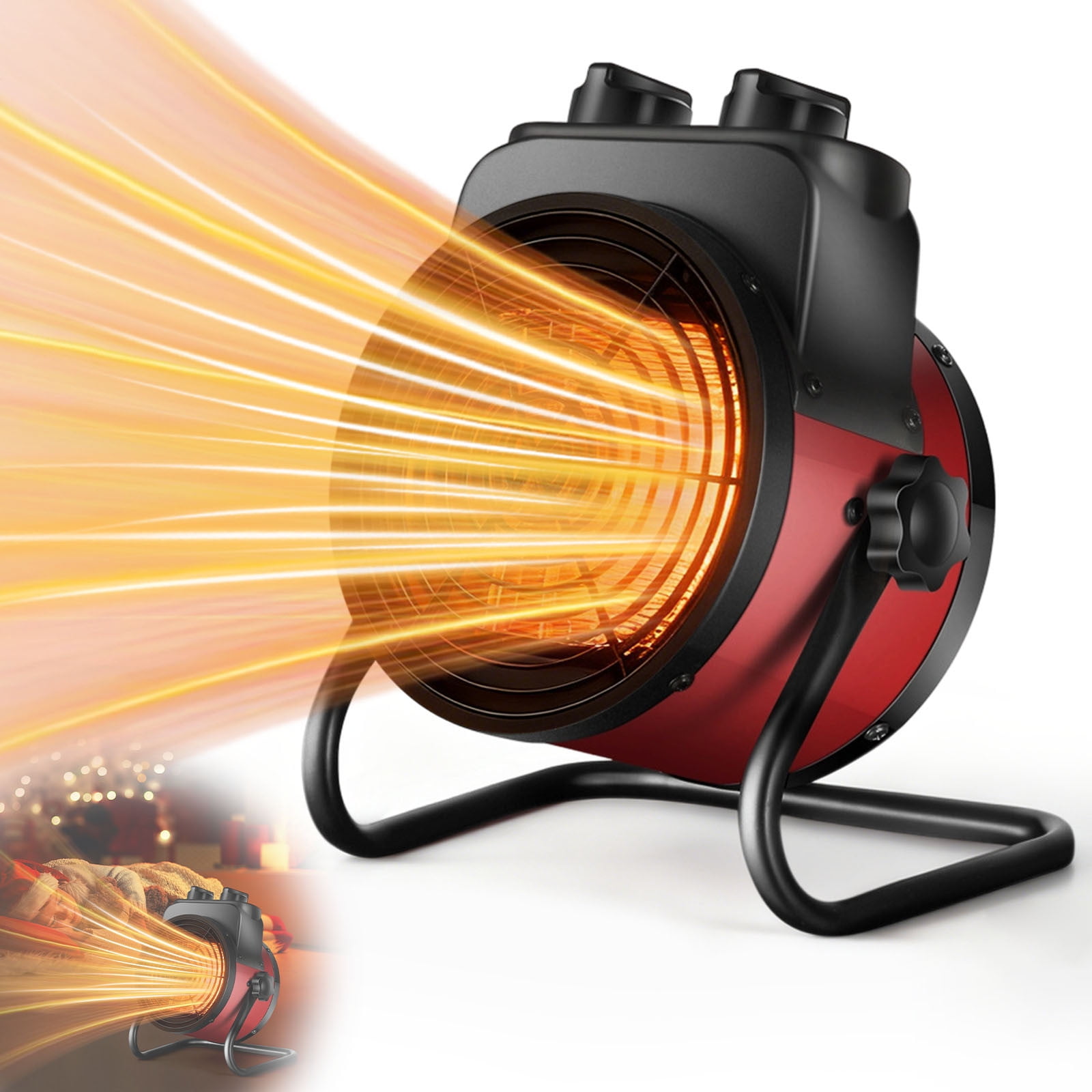 Ceramic Portable Space Heater 2500W, Adjustable Angle, 2 Heat Settings, Fan Speeds, Tip-Over Auto Shutoff, Overheat Protection, for Office Home Garage