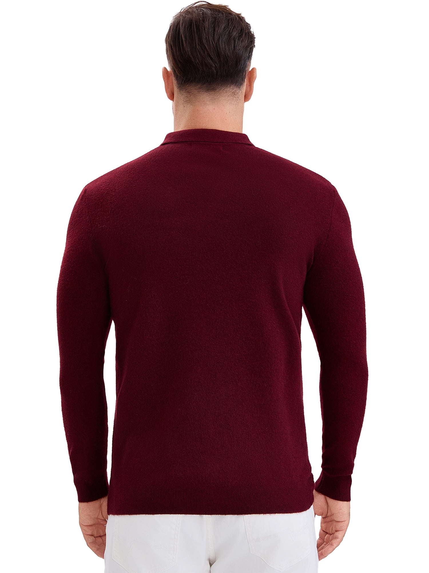 DARING DIVA Men's Long Sleeve Pullover Business Knitted Polo Shirt M Burgundy
