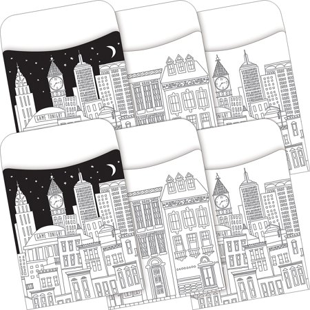 UPC: 0704068038479 | Barker Creek Color Me! Cityscapes Peel & Stick Library Pockets Multi-Design Set BC3847